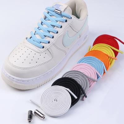 China Lazy Flat No Tie Elastic Shoe Laces Unisex Metal Capsule Laces Metal Buckle Elastic Flat No Tie Lace for sale