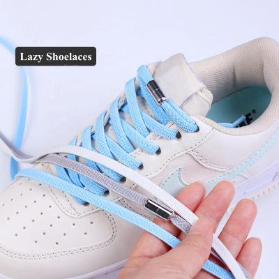 China Elastic Flat Round Lazy Laces No Tie Laces Metal Capsule Laces for sale