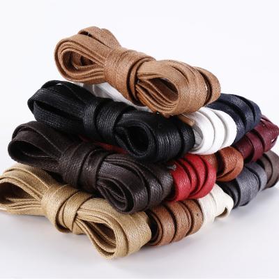 China Wholesale Stock Premium Quality Flat 8 Mm Flat Cotton Material Around Thin Waxed Elegant Shoe Laces for sale