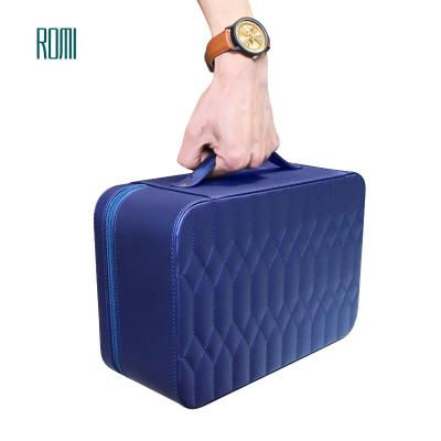 China ROMI Luxury New Arrived Customized Navy Blue Jewelry Display Case Handcrafted Travel Storage Case For Watch Ring Necklace for sale