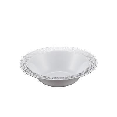 China Disposable High Quality Silver Rim Dessert Bowl Plastic Food Container Restaurant Dinner Bowl Disposable Salad Bowls for sale