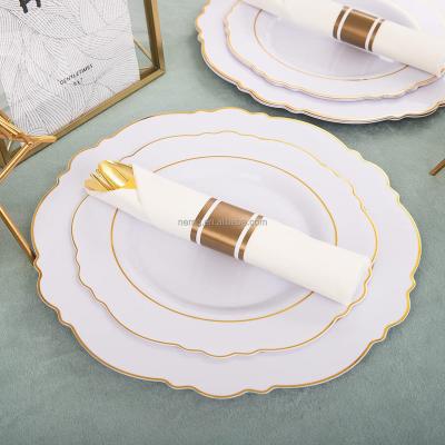 China Disposable/Sustainable/Stocked Basics Heavy silver Disposable Flatware wedding Plastic Silverware Set Lace plates for sale