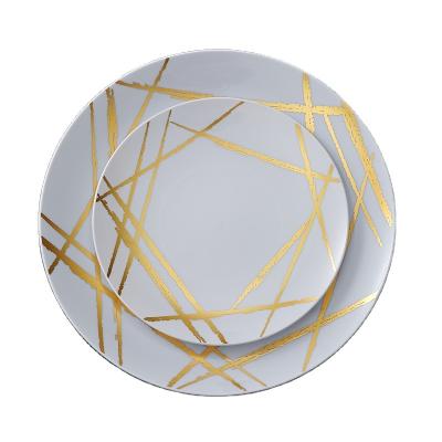 China Disposable New Design Korean Gold Plate Elegant Disposable Plastic Plates Wedding Dinnerware Sets for sale