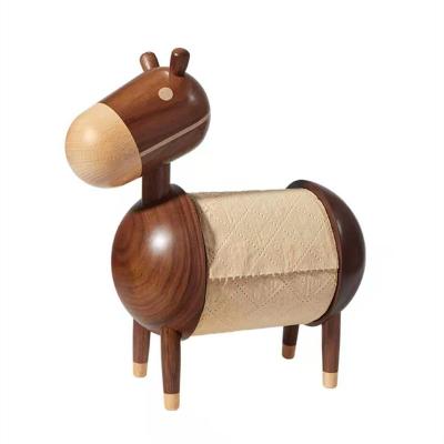 China Factory Modern Hot Selling Toilet Paper Holder Bathroom Accessories Tissue Box Donkey Decoration Solid Wood Paper Roll Holder for sale