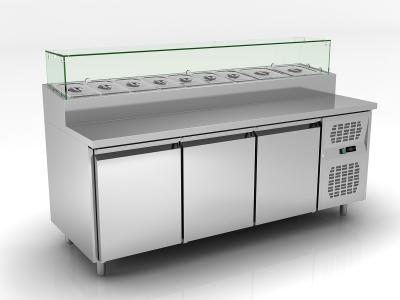 China Stainless Steel Sandwich Prep Table With Glass Lid 580L SH3000/800 , Salad Counter for sale