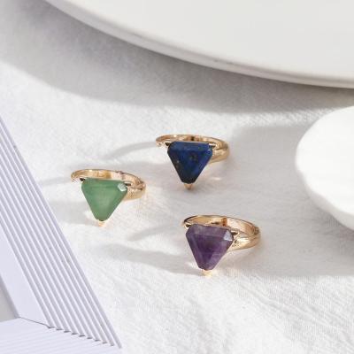 China FASHIONABLE Wholesale Adjustable Cuff Retro Finger Open Jewelry For Women Men Geometric Triangle Healing Jewelry Natural Stone Fine Rings for sale