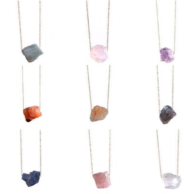 China TRENDY Irregular Gemstone Crystals Chakra Healing Fashion Pendant Necklace Jewelry For Women Men Natural Raw Amethyst Stone Necklace for sale