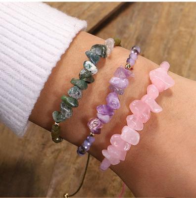 China Fashion Boho Natural Stone Bracelet Amethyst Agate Crystal Gravel String Bracelet For Women FASHIONABLE Indian Adjustable Gift Rope Chain for sale