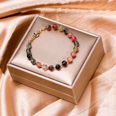 China Handmade Jewelry Crystal Trendy Natural Tourmaline Stone Energy Healing 14K Bead Charm Colorful Agate Wrist Bracelet Trendy Bangles for sale