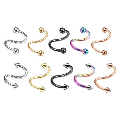 China Trendy Tornado Ball Spiral Tragus Piercing S Shape Lip Nose Rings Twist Cone Rainbow Ear Cartilage Helix-Conch Body Jewelry Piercing for sale