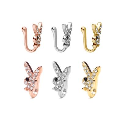 China New Trendy Rabbit Septum Falso Nose Cuff Clip Hollow Zircon U Shape Non-Piercing Bunny Faux Nose Ring Animal Body Jewelry Wholesale for sale