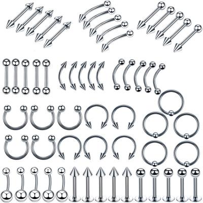 China Newest Trendy Daith Nail Color 316L Surgical Steel Helix Con Curved Barbell Kit Tragus Spike Lip Rings Eyebrow Piercing Jewelry for sale