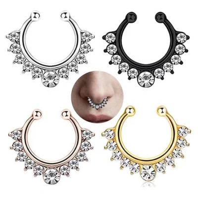 China New Trendy Crystal Clicker Horseshoe Clip BCR Septum Lip Fake Nose Ring Fake Piercing C Piercing Falso Circle Nose Rings For Women Men for sale