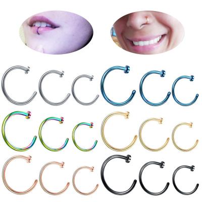 China New Comfort Fit Body Jewelry Stainless Steel Cartilage Fashionable Colorful Ear Tragus Flat Disc C Nose Circle Piercing Thin Nose Ring for sale