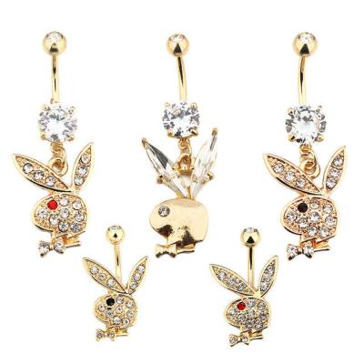 China Trendy Fashion Dangle Animal Jewelry 316L CZ Surgical Steel Body Piercing Rabbit Bell Button Animal Jewelry Bunny Navel Rings for sale