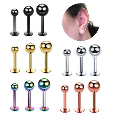 China Trendy Surgical Steel Lip Nail 34/5 Personality Ear Bone Ear Bone External Body Flat Bottom Double Teeth Balls Piercing Jewelry Wholesale for sale