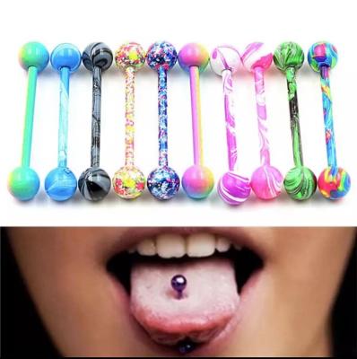 China New Trendy Stainless Steel Tongue Studs Multicolor Hybrid Rod Ball Eyebrow Piercings Barbell Tongue Body Piercings Jewelry Industrial for sale