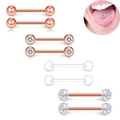 China Wholesale Fashionable Straight Perforated Ring Bars Body Piercing Jewelry 14G Tongue Nail Set Combination Stainless Steel Barbell Tongue for sale