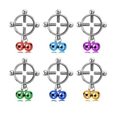 China New Round Bar Breast Clip Nail Fashionable Halloween Accessory For Women Nipple Ring Body Jewelry Screws Fake Small Colorful Bell Pendant for sale