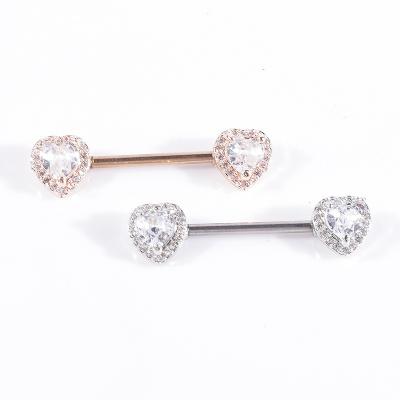 China New 1 Pcs Fashionable Piercing Body Jewelry Women Body Jewelry Double Peach Heart Bar Zirconia Titanium Straight Nipple Burrs for sale