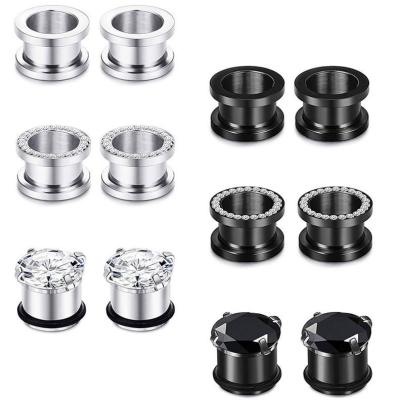 China New Trendy Expander Stretcher Plugs Measurements Jewelry 316L Stainless Steel Screw Adjustment Ear Tunnels Single Row CZ Gem Tunnels Piercing for sale