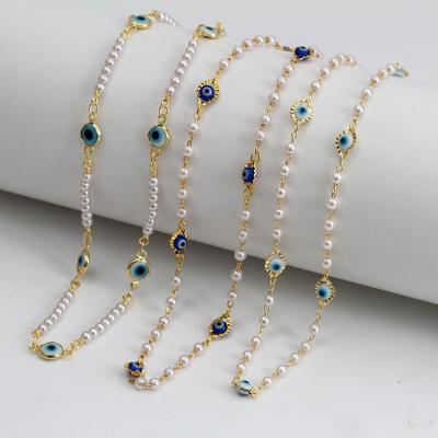 China Hot Selling Handmade Fashion Pearl Devil Eye Necklace Handmade Necklace For Women Men Lucky Evil Eye Drop Oil Choker Necklace Jewelry for sale