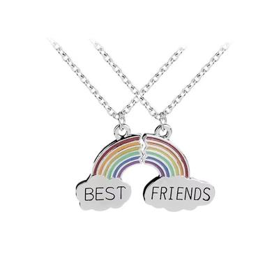 China Quilted Splicing Kids BFF Jewelry Engrave Best Friend TRENDY Fashion Choker 2 Pcs/Set Enamel Rainbow Cloud Pendant Couple Necklaces for sale