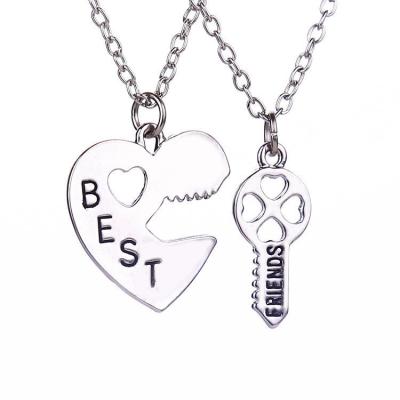 China 2Pcs/Set Broken Heart Trendy Pieces Honey Choker Love Couple Pendant Necklace You Hold The Key To My Heart Forever Matching Necklace for sale