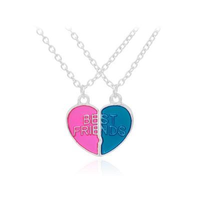 China Wholesale TRENDY Crystal Letters Autism Pendant Best Friends Engraved Necklace For 2 BFFs Splice Half Broken Love Heart Necklace for sale