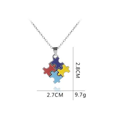 China New FASHION Matching Colorful Enamel Friendship Jewelry Party Gift 4 Piece Autism Puzzle Necklace Set Sister Best Friend BFF Necklaces for sale