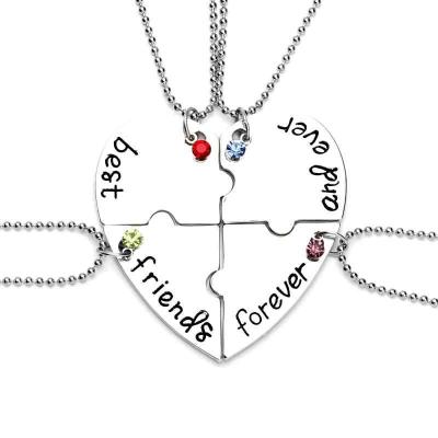 China Fashionable Best Friends Forever BFF Necklace Engraved Broken Heart Rhinestone Assortment Puzzle Friendship Pendant Necklaces Set for sale