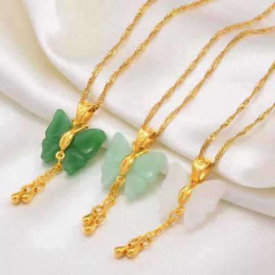 China FASHIONABLE Hot Selling 316L Stainless Steel Non Tarnish Free Chain Necklace For Girls Women White Green Jade Butterfly Pendant Necklace for sale