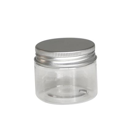 China Clear Plastic Food Jar With Lid Wholesale 50g Stock Plastic Cosmetic Packaging Round PET Clear Jar Plastic Jars For Honey for sale