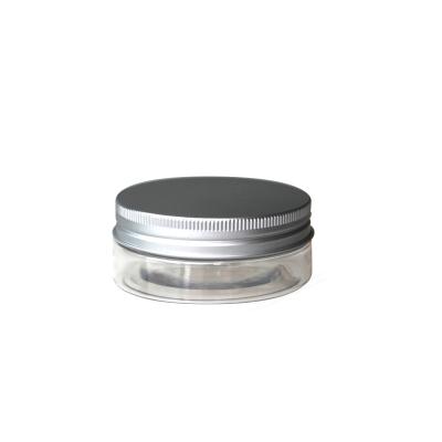 China Wholesale Diameter Cosmetic PET Mouth 70mm Eye Eye Food Packaging Plastic Jar 68mm Plastic Jar With Gold Transparent White Black Aluminum Lid for sale