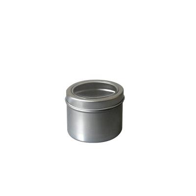 China Factory Direct Selling Recycled Materials 80g Round Containers Cosmetic Jars Slip Cover With PVC Window Box Aluminum Tins Silver Jars for sale