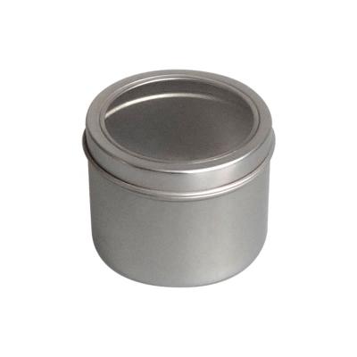 China Recyclable Color Slip Lid Silver Round Tea Tin Can With PVC Window Aluminum Jar for sale