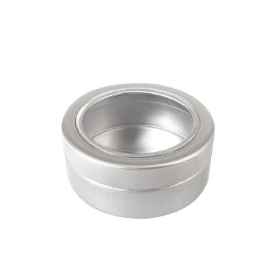 China New Cosmetic Transparent Screw Cap Window Aluminum Tin PET Tin Can With Clear Window for sale