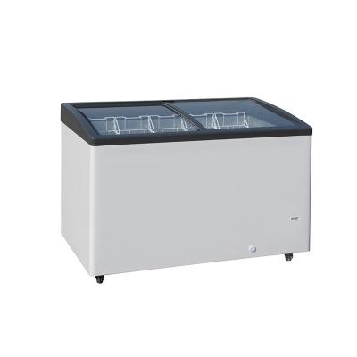 China Hotel Manufacturer Wholesale Curved Glass Double Door Led Indicator Chest Freezer for sale