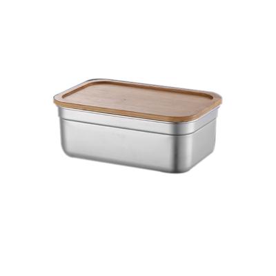 China Japanese Crunchier 304 Stainless Steel Bento Wooden Lid Bento Box Freshness Preservation Storage Container with Wooden Tableware for Adults Lunch Box for sale