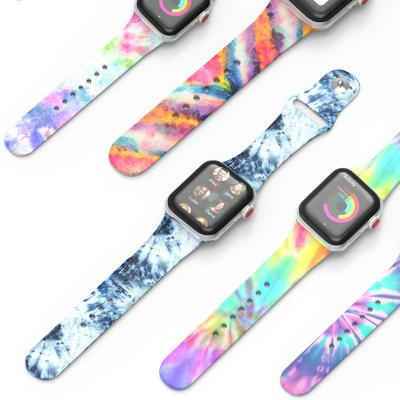 China Custom Logo Pattern Printed Custom Silicone Watch Band Color Printing Strap Replacement Rubber Band For Apple 6 7 8 Watch Band for sale