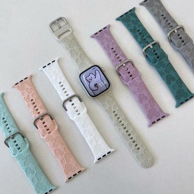 China Custom Silicone Watch Strap Rubber Laser Engraved For Designer Apple Watch Series SE 8 7 6 5 4 for sale