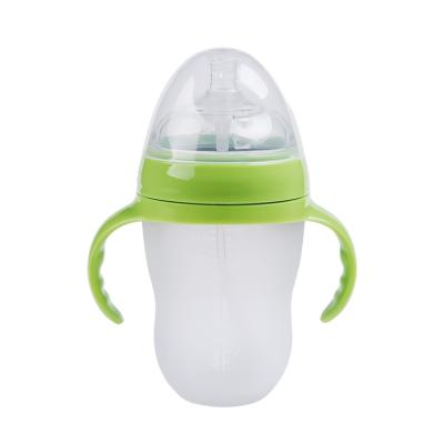 China BPA Free Custom Design Extra Wide Nipple Artificial Milk Feeding Bottles Silicone Mouth Feeding Water Bottles for sale