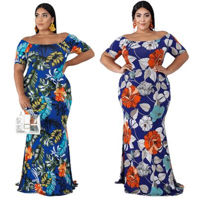 China New Washable Arrive Spring Autumn Women Clothing Plus Size Dresses Floral Layered Ruffle Off Shoulder Dress for sale