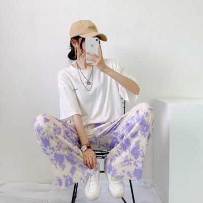 China Korean Style New Link 2021Summer Breathable Dye Pants Loose Falling Casual Pants High Waist Blooming Pleated Wide Leg Pants Women's Summer for sale