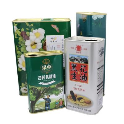 China Custom Branded Cooking Oil Tin Rectangle 1 Liter 2l 3l Olijfolie Tin Can Print 100ml 250ml 500ml Leeg Olijfolie Tin Containers Te koop