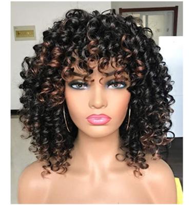 China Black Curly Curly Wigs With Warm Brown Highlights Wigs For Black Women Natural Looking Daily Wear for sale