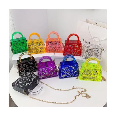 China New Fashion Shoulder Chain Cross - Body Women Freeze Purse 2021 Funny Graffiti Mini Clear PVC Acrylic Handbags For Outdoor for sale