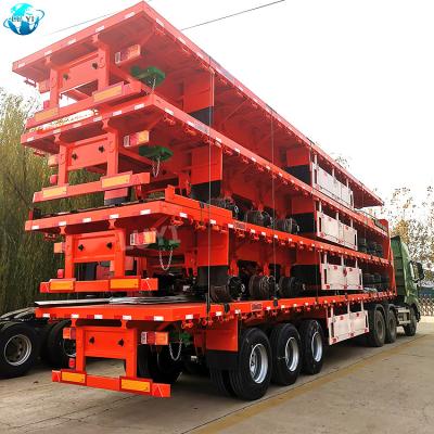 China Hot sale 60 ton 40ft 20ft flat bed tri axle trailer truck container semi trailer truck trailer for sale for sale