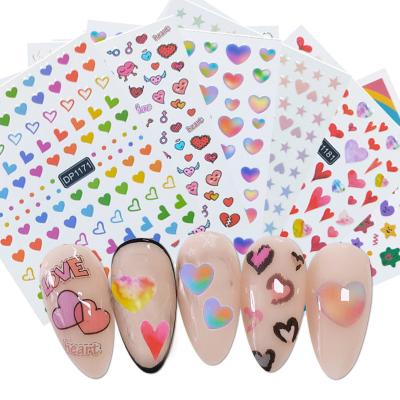 China 2021 Love Heart Shape Nail Art Punk Beauty Nail Decoration Eco-friendly Pink Nail Manicure Stickers Women Slider for sale