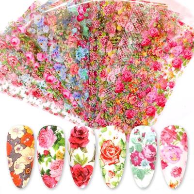 China Nail Cosmetics 10 Pcs Rose Flowers Nail Foils Tropical Leaves DIY Water Decal Manicuring Sticker for sale